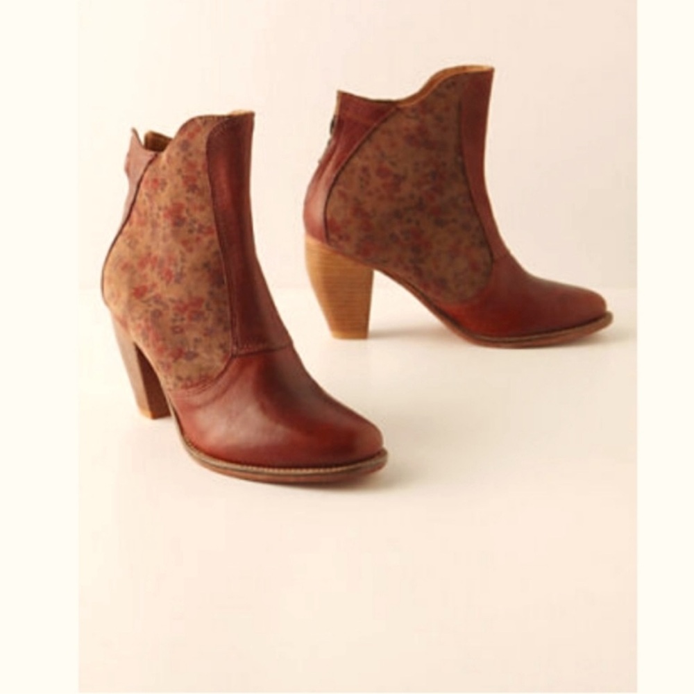 J Brand Anthropologie Ranch 2 Leather Booties Womens Size 8 Brown Tan Floral Zip